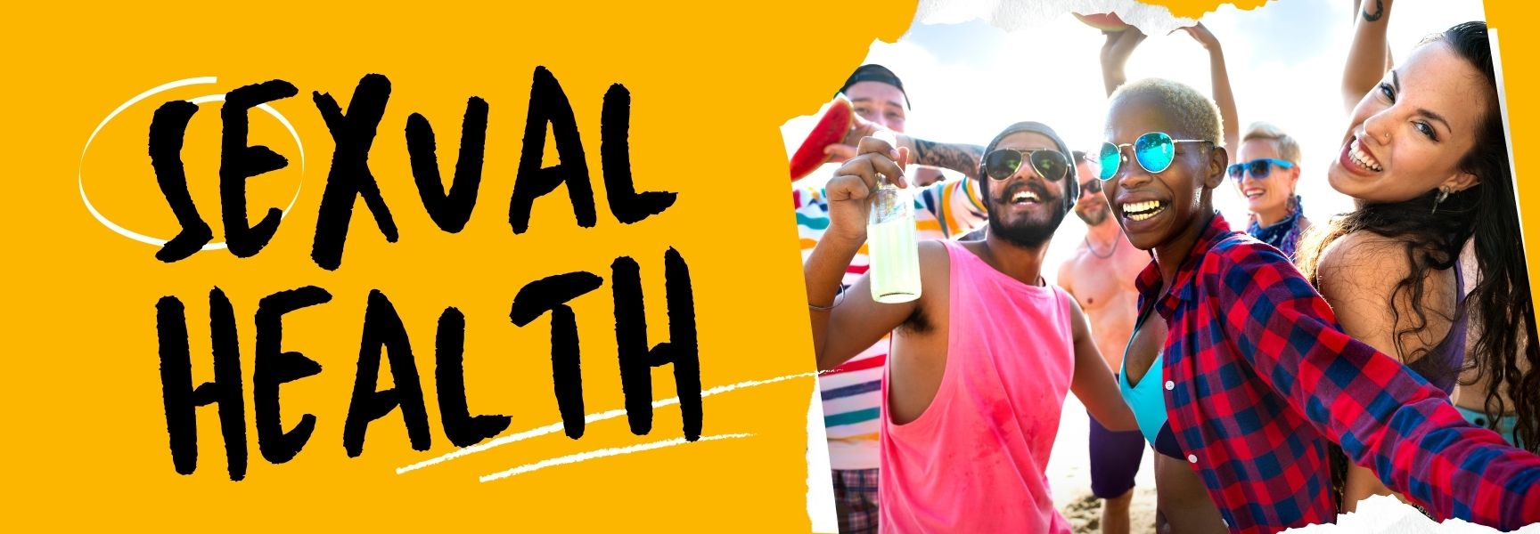 Sexual Health header with diverse people having fun